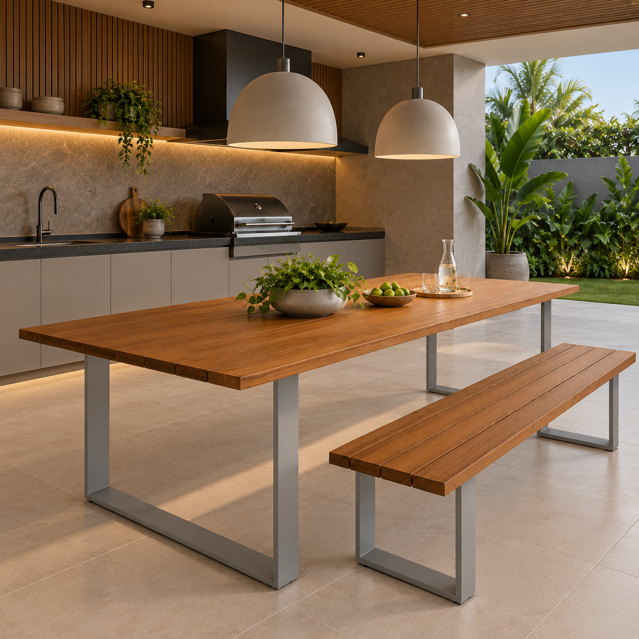 Conjunto Mesa e banco madeira — Móveis para Jardim e Piscina