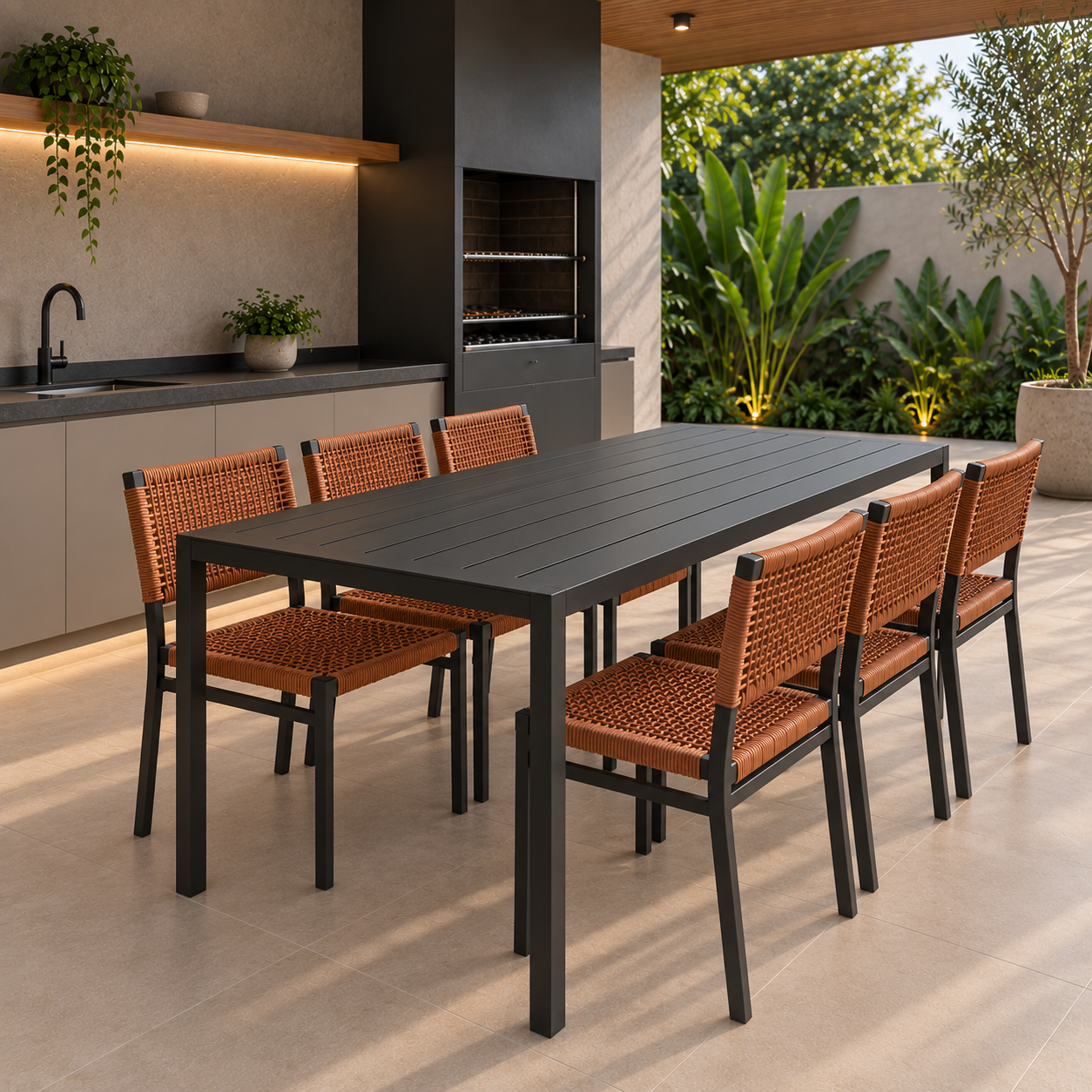 Mesa Alumínio com Cadeiras Corda Náutica — Móveis para Jardim e Piscina